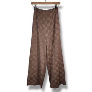 Unique Vintage Brown Checked Retro Inspired High Waisted Lightweight Pants XS